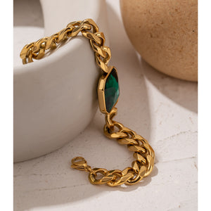 Shop Machie Green Crystal Stainless Steel Gold Bracelet | JEOMA JEWELLERY