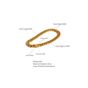 Cuban Chain Minimalist Unisex Bracelet Bangle 18K Gold Plate